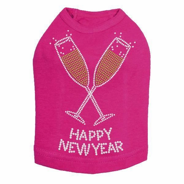 Happy New Year Rhinestone Dog Tank