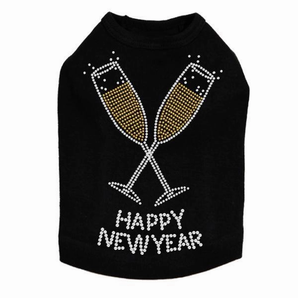 Happy New Year Rhinestone Dog Tank