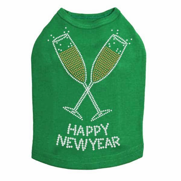 Happy New Year Rhinestone Dog Tank