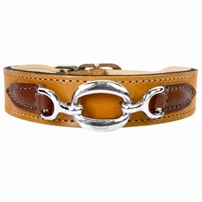 Hartman Collection Dog Collar Tan/Rich Brown/Nickel