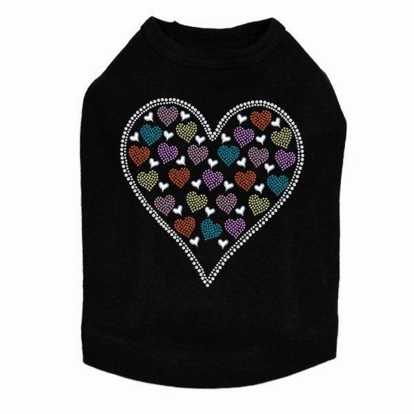 Heart With Multicolor Rhinestud Hearts Rhinestone Dog Tank