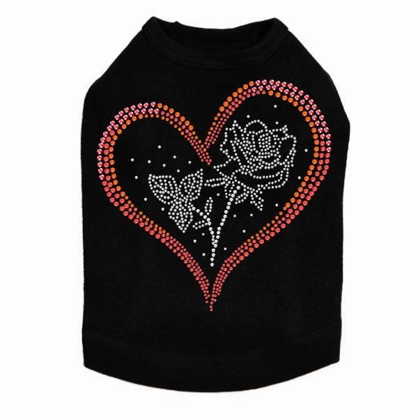 Heart With Rose Rhinestone Dog Tank