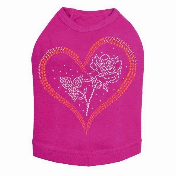 Heart With Rose Rhinestone Dog Tank