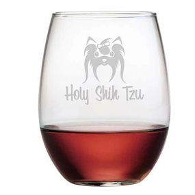 Holy Shih Tzu Stemless Wine Glasses, Set Of 4