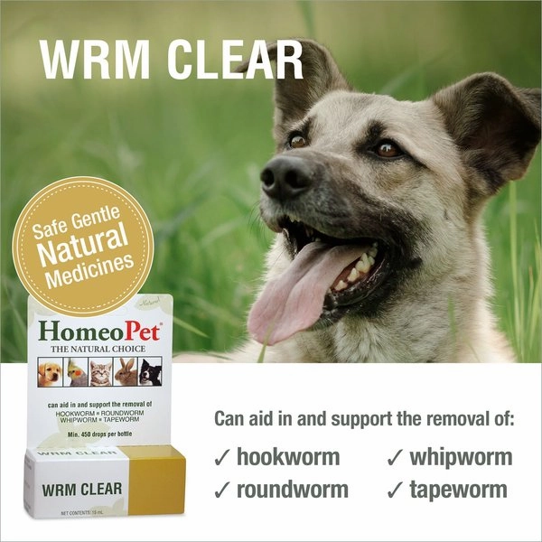 HomeoPet WRM Clear Dewormer for Hookworms, Roundworms, Tapeworms & Whipworms for Dogs & Cats