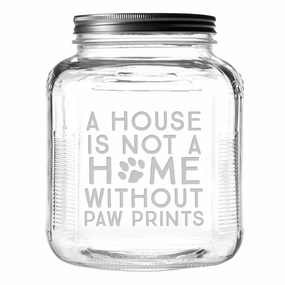 House Home Paw Prints Dog Treat Jar With Brushed Lid