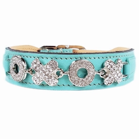 Hugs And Kisses Collection Dog Collar Turquoise/Nickel
