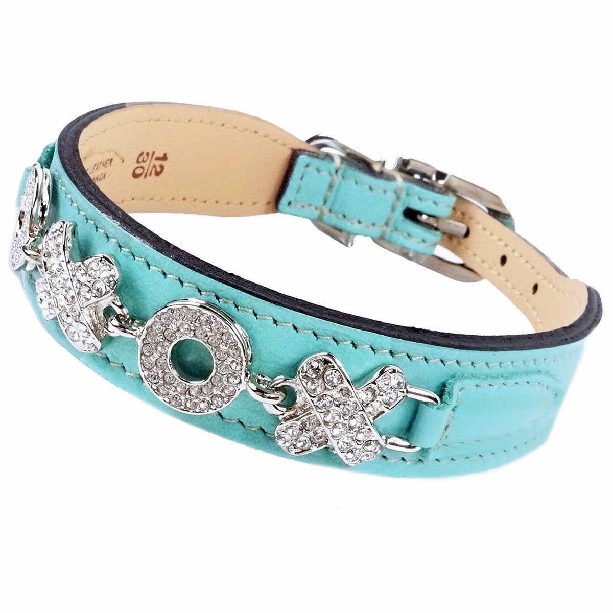 Hugs And Kisses Collection Dog Collar Turquoise/Nickel