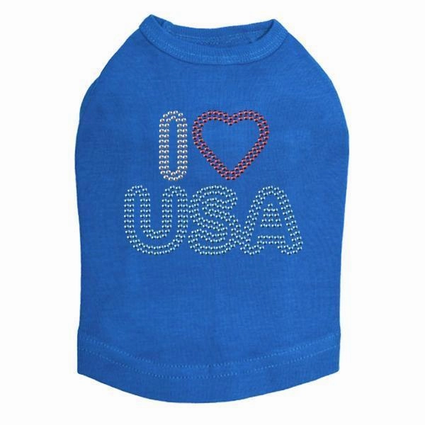I Heart USA Rhinestone Dog Tank