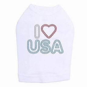 I Heart USA Rhinestone Dog Tank
