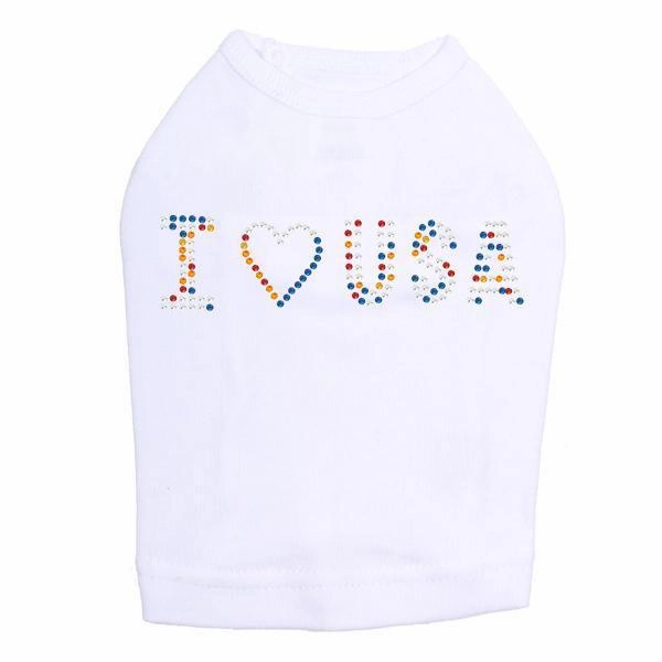 I Love USA Rhinestone Dog Tank