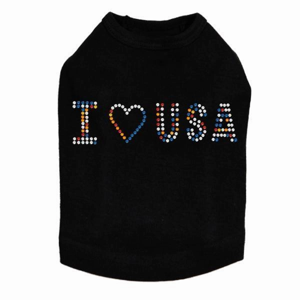 I Love USA Rhinestone Dog Tank