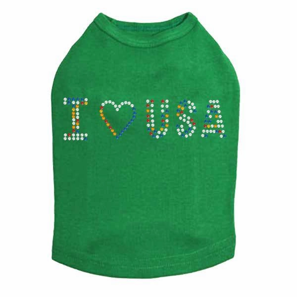 I Love USA Rhinestone Dog Tank