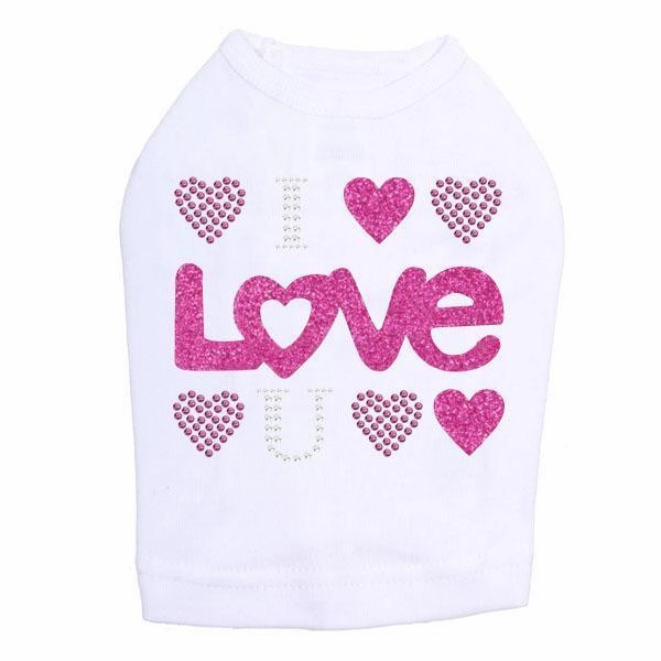 I Love You Rhinestone Dog Tank