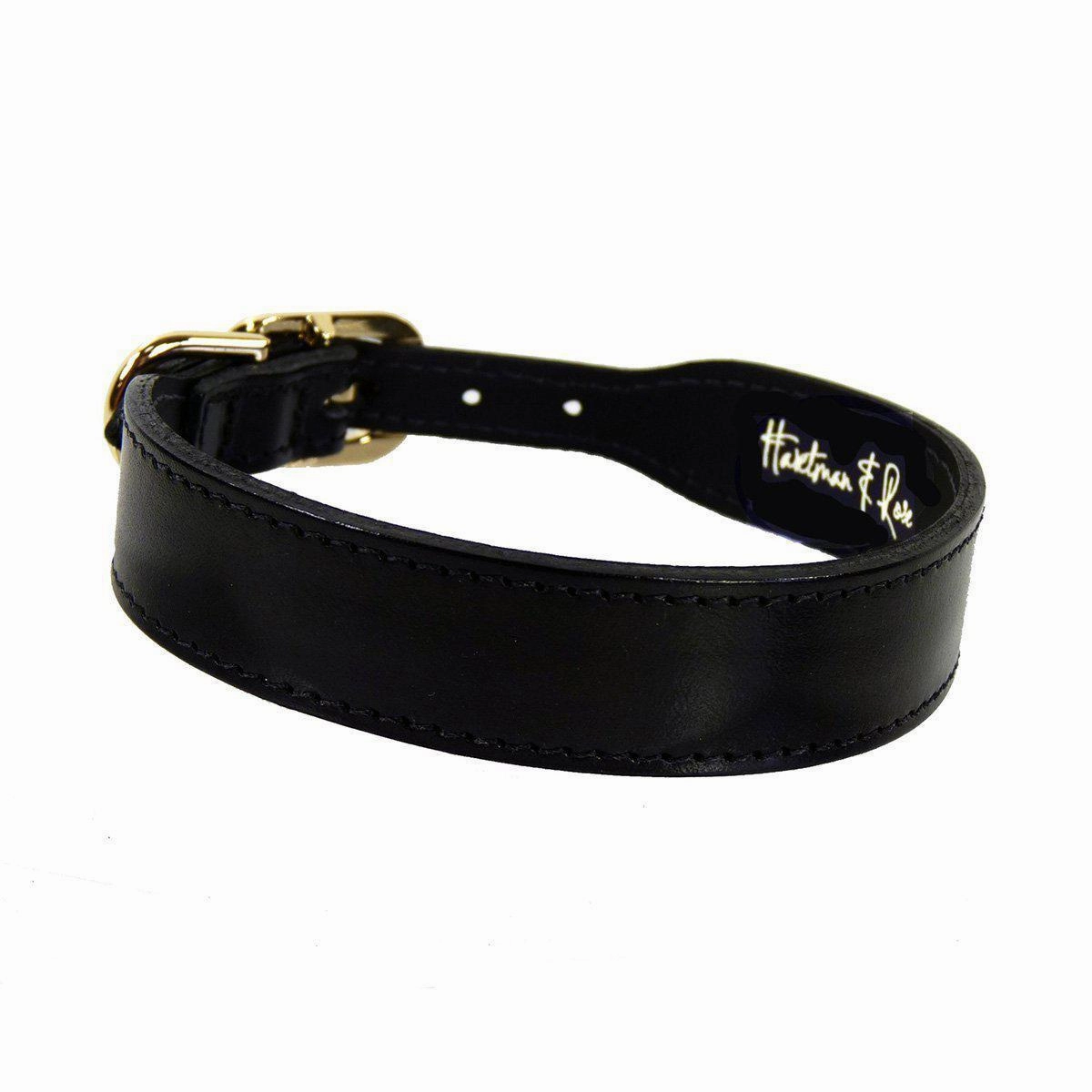 Italian Leather Dog Collar Black Patent/Gold