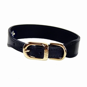 Italian Leather Dog Collar Black Patent/Gold