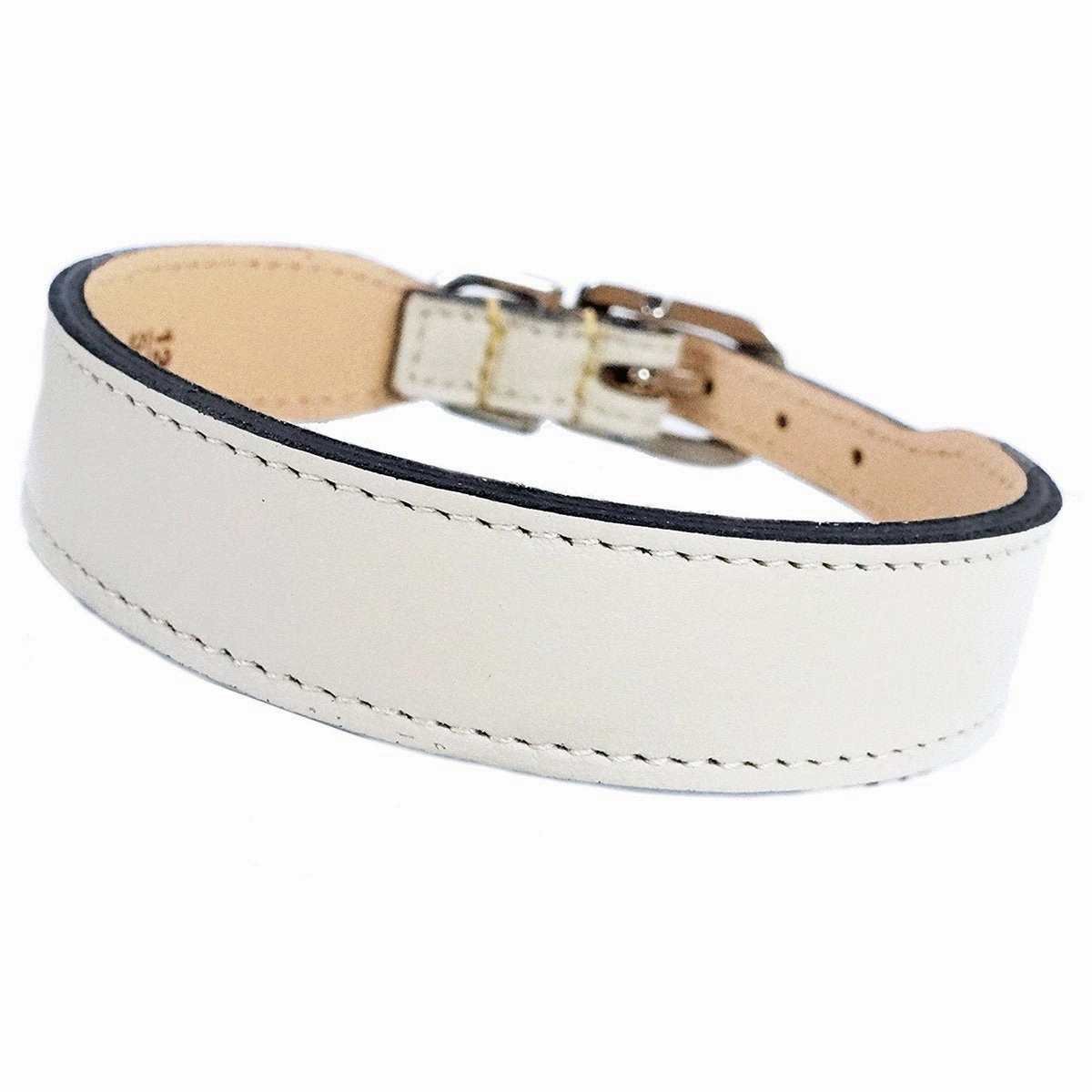 Italian Leather Dog Collar Eggshell/Nickel