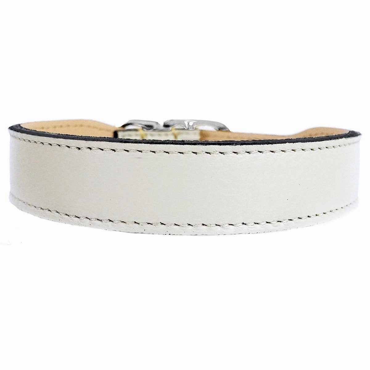 Italian Leather Dog Collar Eggshell/Nickel