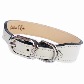 Italian Leather Dog Collar Eggshell/Nickel