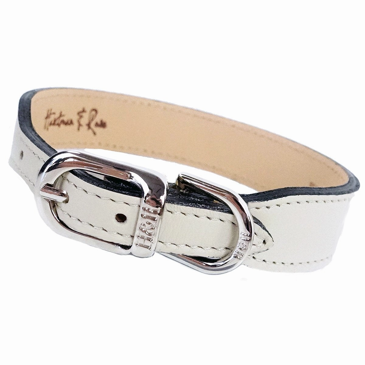 Italian Leather Dog Collar Eggshell/Nickel