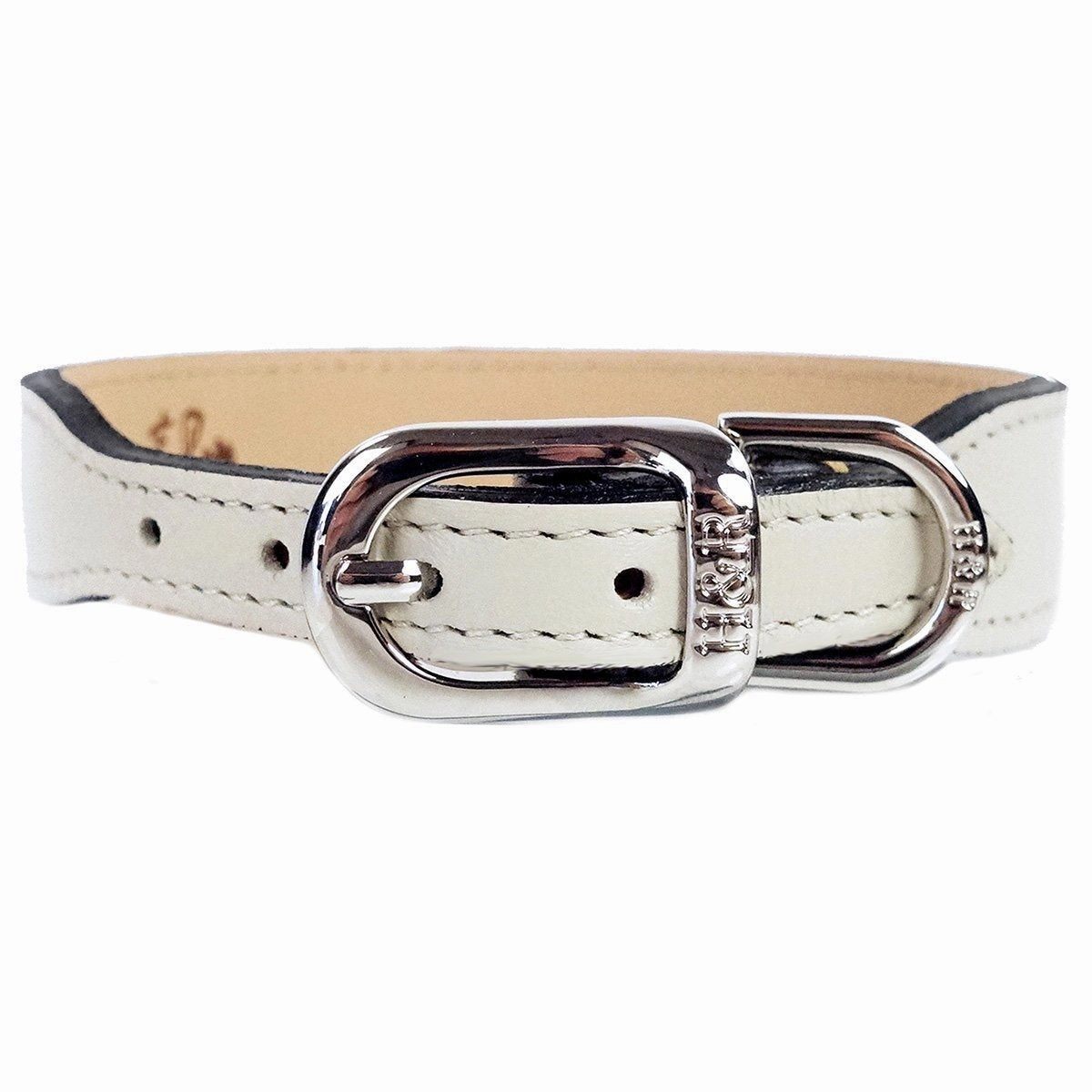 Italian Leather Dog Collar Eggshell/Nickel