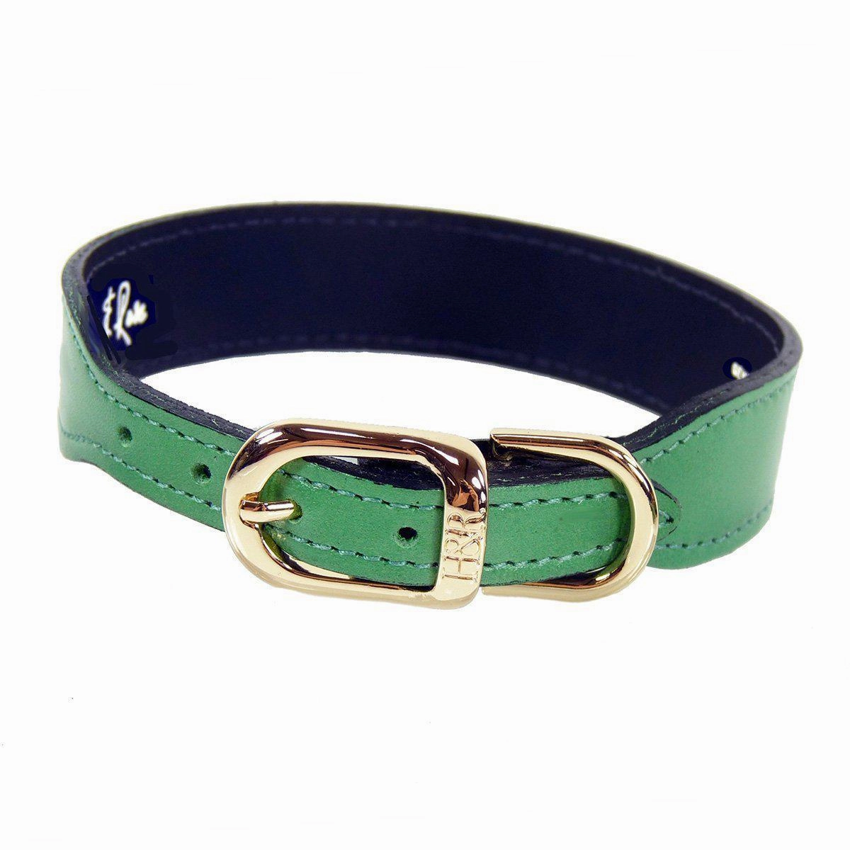Italian Leather Dog Collar Emerald Green/Gold