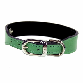 Italian Leather Dog Collar Emerald Green/Nickel