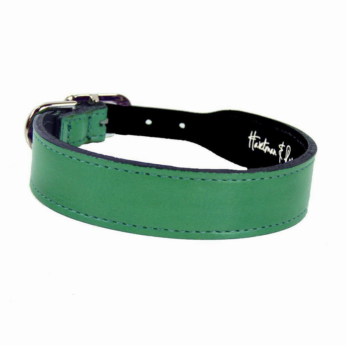 Italian Leather Dog Collar Emerald Green/Nickel