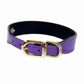 Italian Leather Dog Collar Lavender/Gold