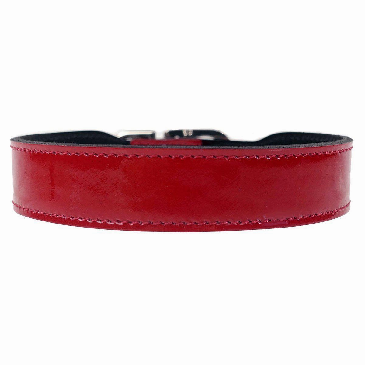 Italian Leather Dog Collar Red Patent/Nickel