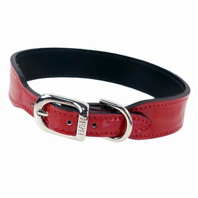 Italian Leather Dog Collar Red Patent/Nickel