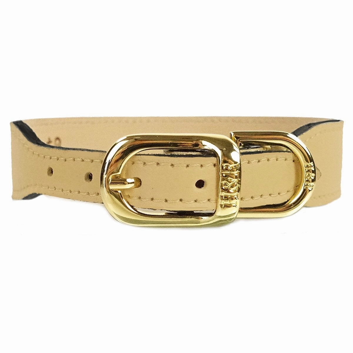 Italian Leather Dog Collar Vanilla/Gold