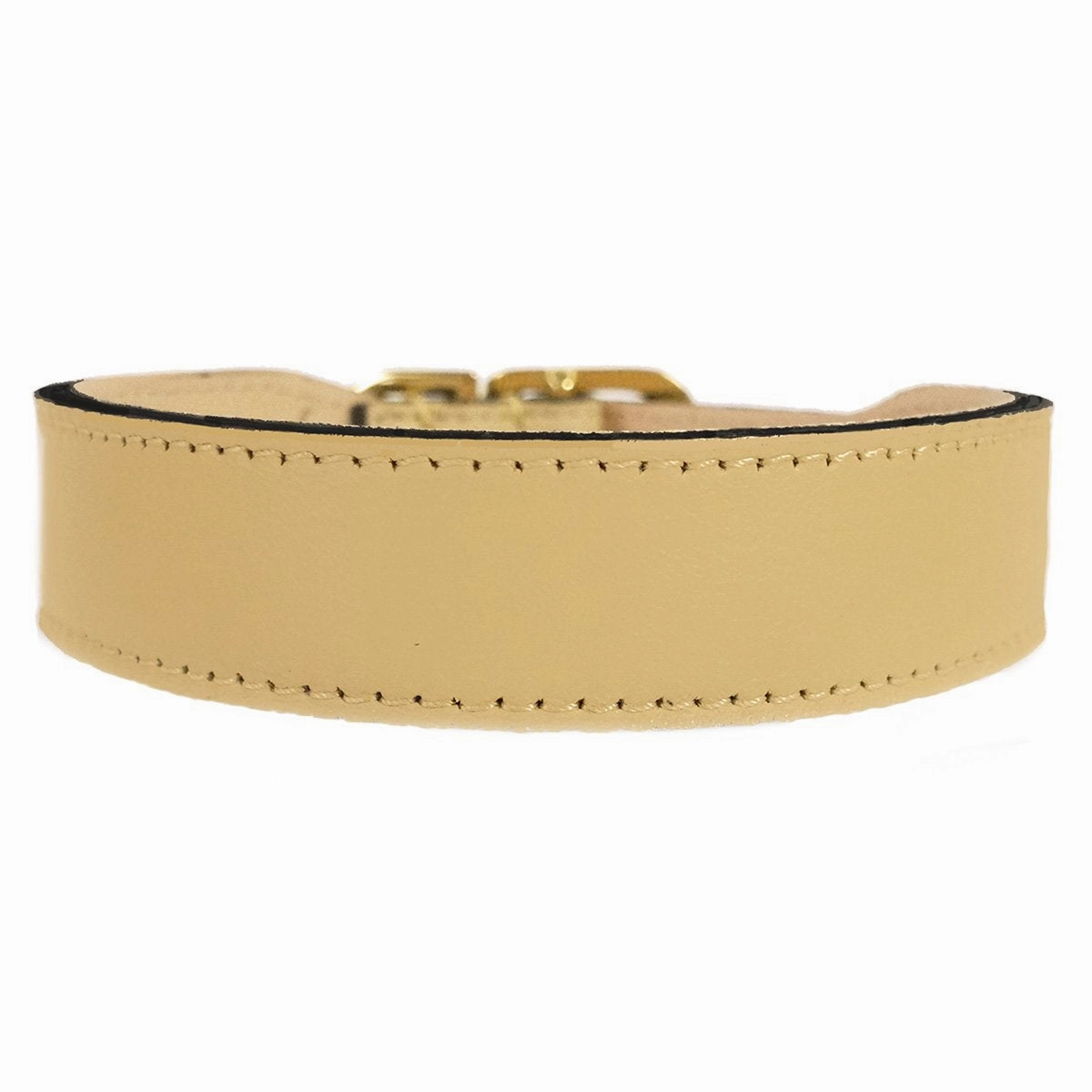 Italian Leather Dog Collar Vanilla/Gold