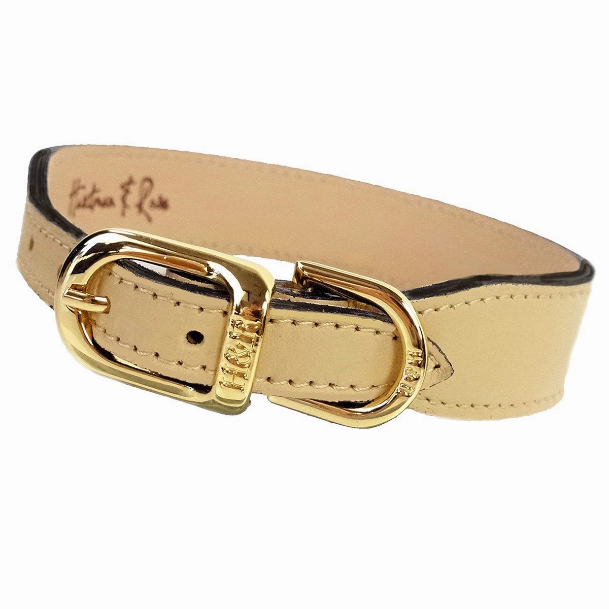 Italian Leather Dog Collar Vanilla/Gold