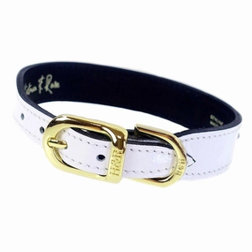 Italian Leather Dog Collar White Patent/Gold