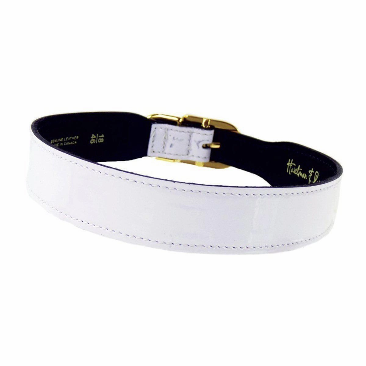 Italian Leather Dog Collar White Patent/Nickel