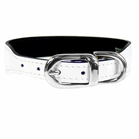 Italian Leather Dog Collar White Patent/Nickel