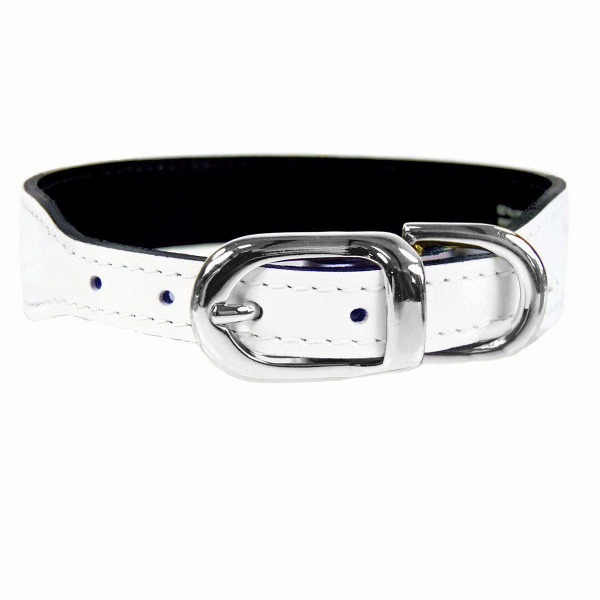 Italian Leather Dog Collar White Patent/Nickel