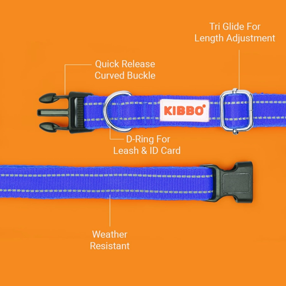 Kibbo Premium Reflective Padded With Soft Mesh Padding & Adjustable Design Collar for Dogs (Blue)