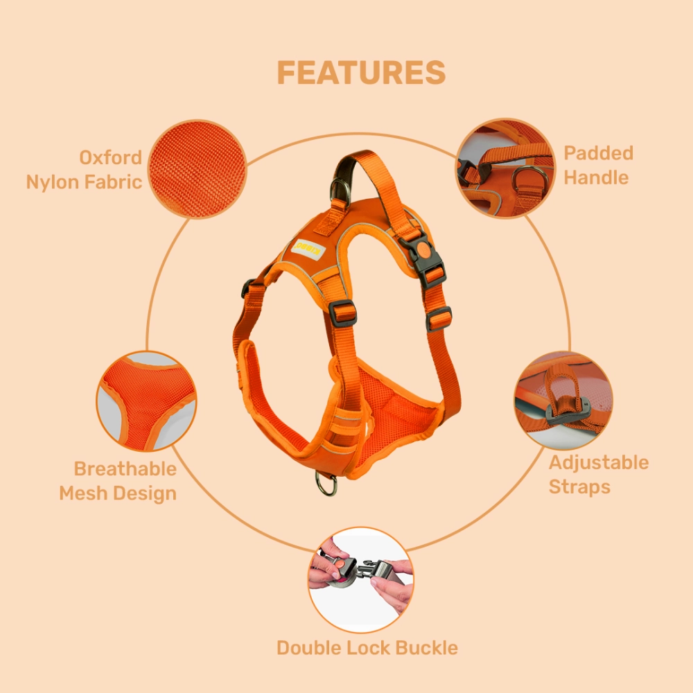 Kibbo Reflective Vest Harness with Dual Lock Buckle for Dogs (Orange)