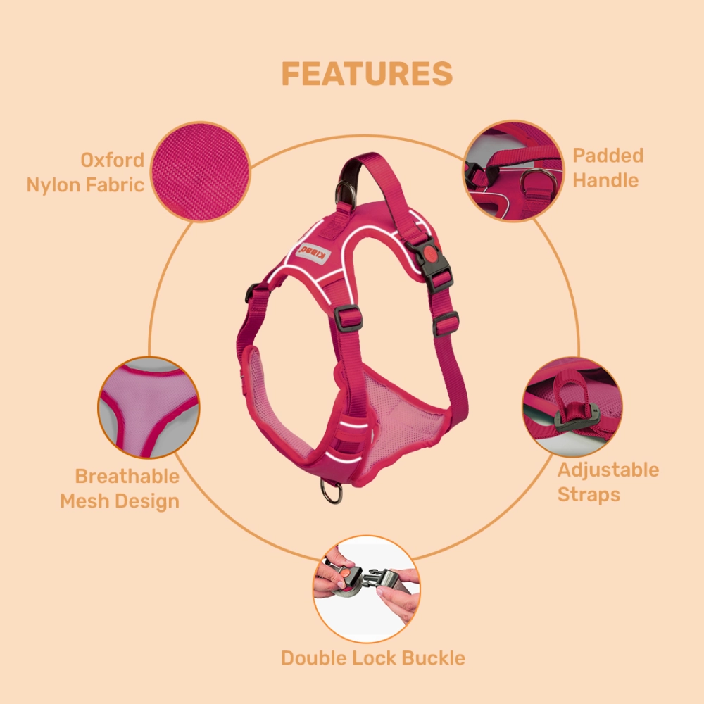 Kibbo Reflective Vest Harness with Dual Lock Buckle for Dogs (Pink)