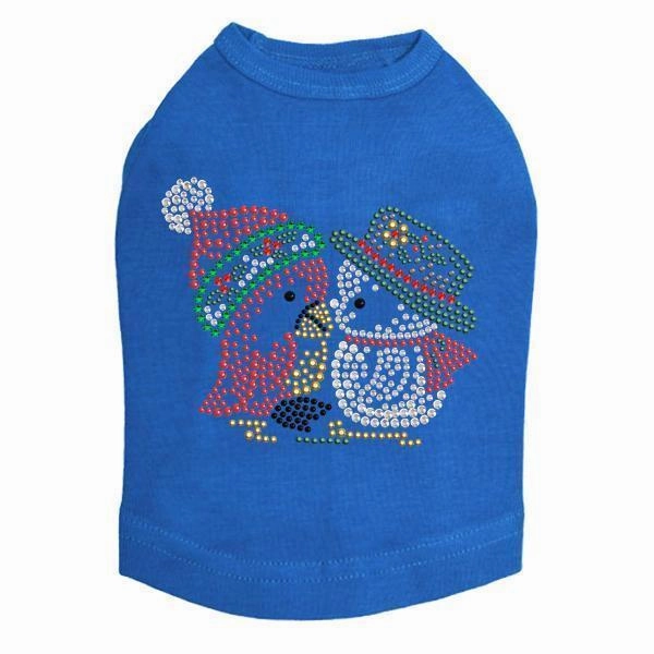 Kissing Xmas Birds Rhinestone Dog Tank