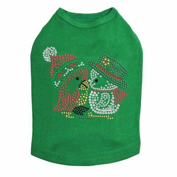 Kissing Xmas Birds Rhinestone Dog Tank