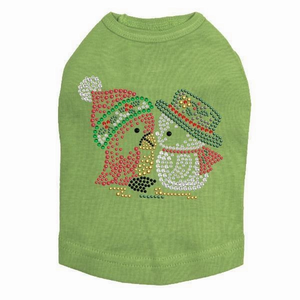 Kissing Xmas Birds Rhinestone Dog Tank