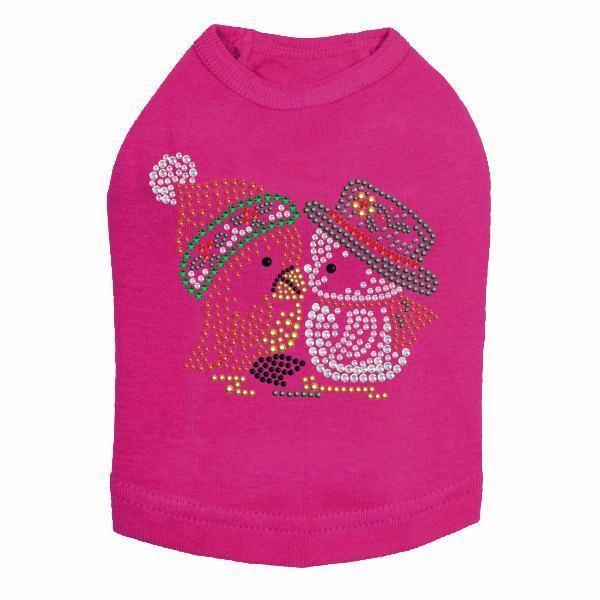 Kissing Xmas Birds Rhinestone Dog Tank