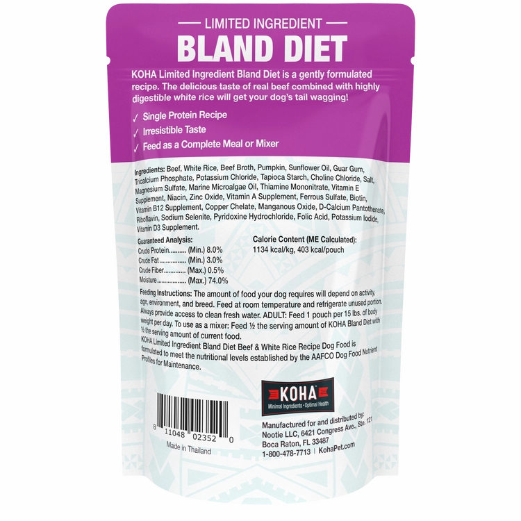 KOHA Limited Ingredient Bland Diet Beef & White Rice Recipe Wet Dog Food Pouch