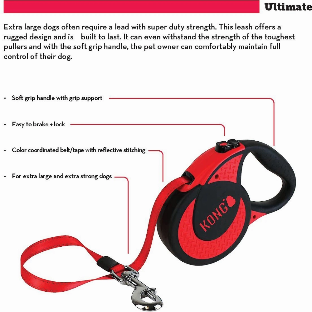 Kong Ultimate Retractable Leash for Dogs and Cats (Red)