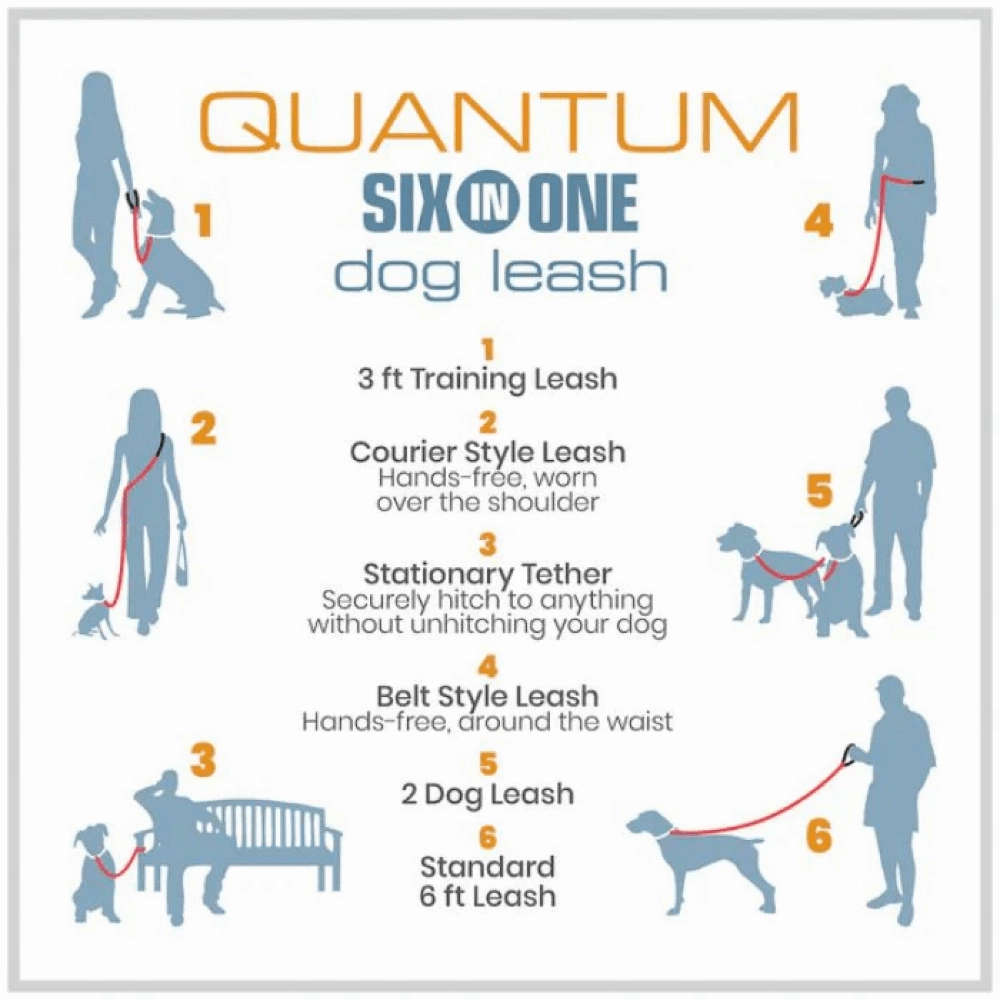 Kurgo Quantum 6 in 1 Dog Reflective Leash (Coastal Blue)