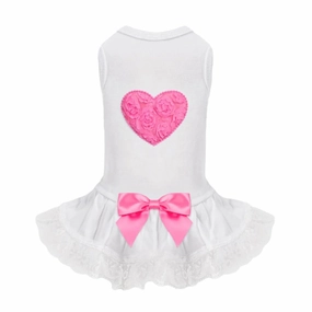 Laced Puff Heart Dog Dress Hot Pink