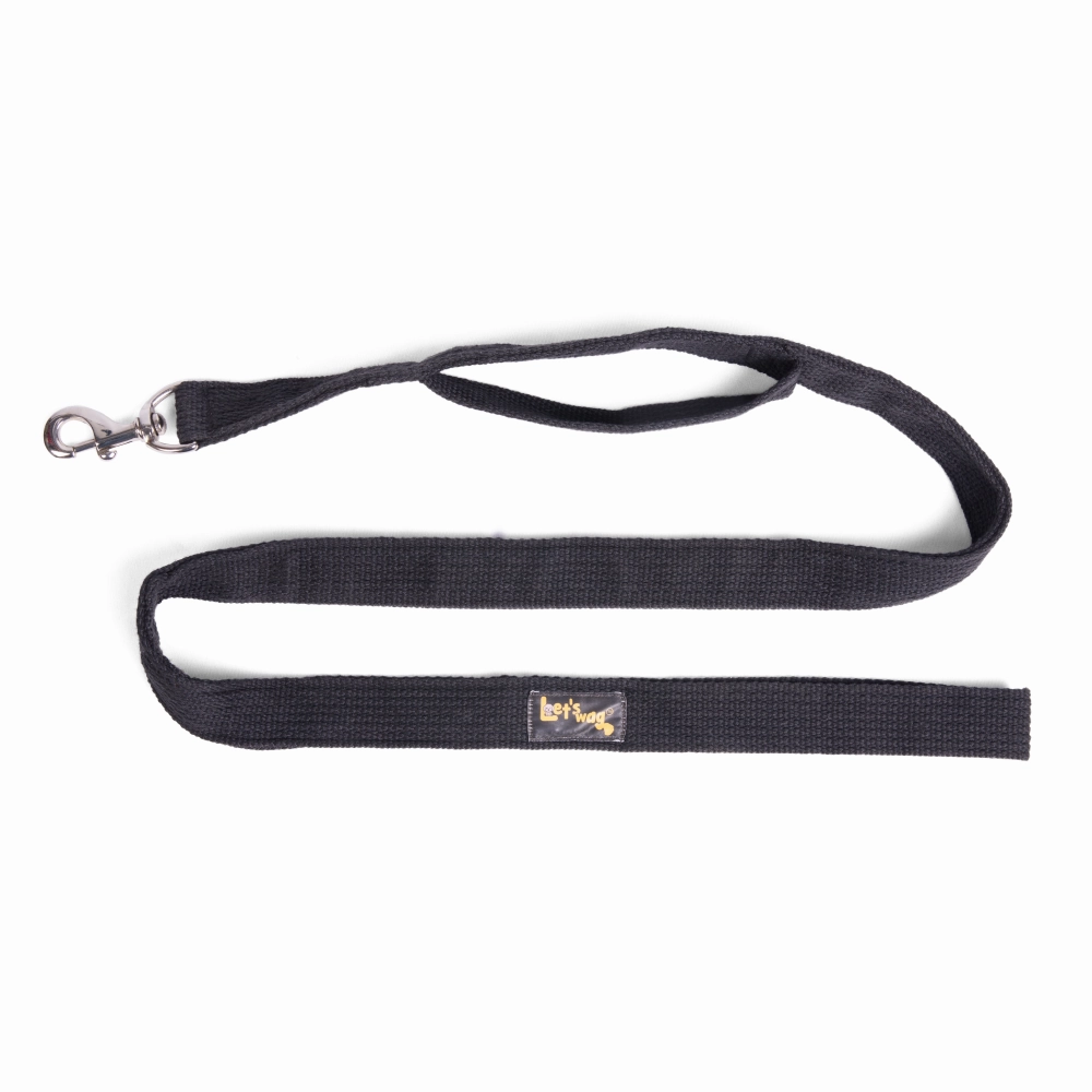 Let's Wag Double Handle Fabric Leash for Dogs (Black)